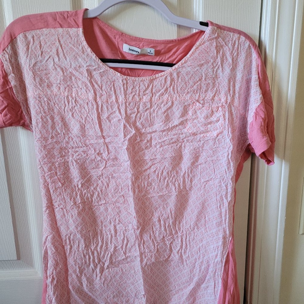 Bossini Short Sleeve Cotton Top - Pink White - Size S